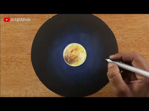 Beautiful moonlight scenery drawing with oil pastels - step by step