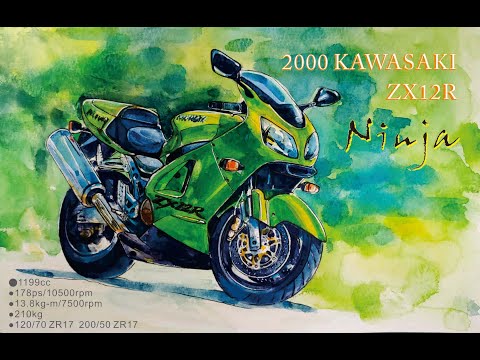 進階水彩技法 交通工具5.超級摩托車 Advanced Watercolor Techniques Transportation 5.Superbike Kawasaki ZX12R