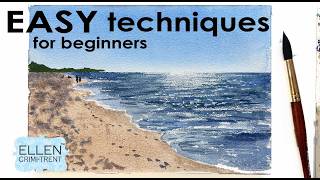 EASY Watercolor techniques for sunlit ocean