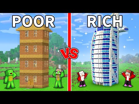 Mikey Family POOR vs JJ Family RICH Modern Skyscraper Survival Battle in Minecraft (Maizen)