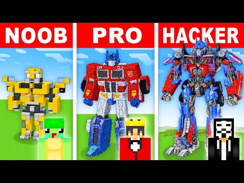 NOOB vs PRO: TRANSFORMER STATUE HOUSE Build Challenge in Minecraft!