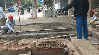 Láng nền chuẩn bị lát vỉa hè