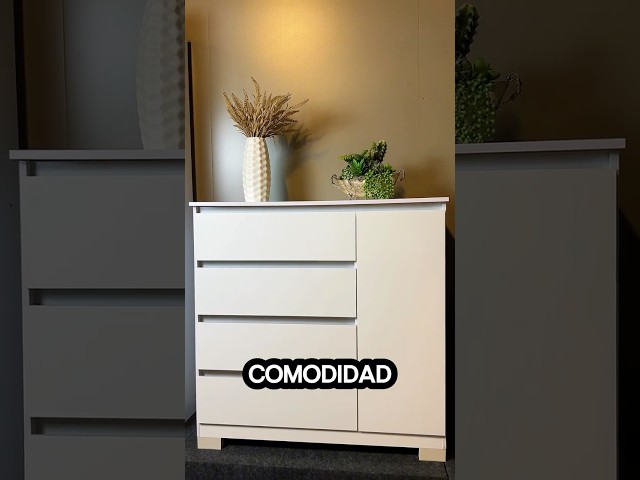 Vídeo relacionado con DORMIDAN - Cómoda 5 cajones guías metálicas, habitación Dormitorio, Armario con cajoneras. (Roble cajones Blancos)