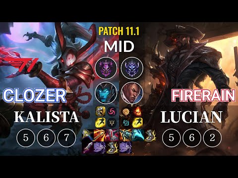 T1 Clozer Kalista vs FireRain Lucian Mid - KR Patch 11.1