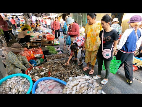 Ever Seen Cambodian Food Market View - Plenty of Fresh Food & People Daily Activities