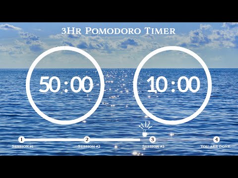 50 Minute Pomodoro Timer 🌊Ocean Wave ASMR 📚3-Hour Study ⏱Pomodoro 50/10, 50 min x 3 sets