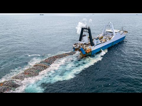 Life On Fishing Vessel Trawler - Midwater Trawl Vessel Catch hundreds of Tons of fish on The Sea