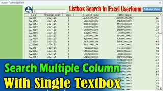 Download the video "Excel Listbox | Multi Column Search in Excel Userform  | School Fee Management"