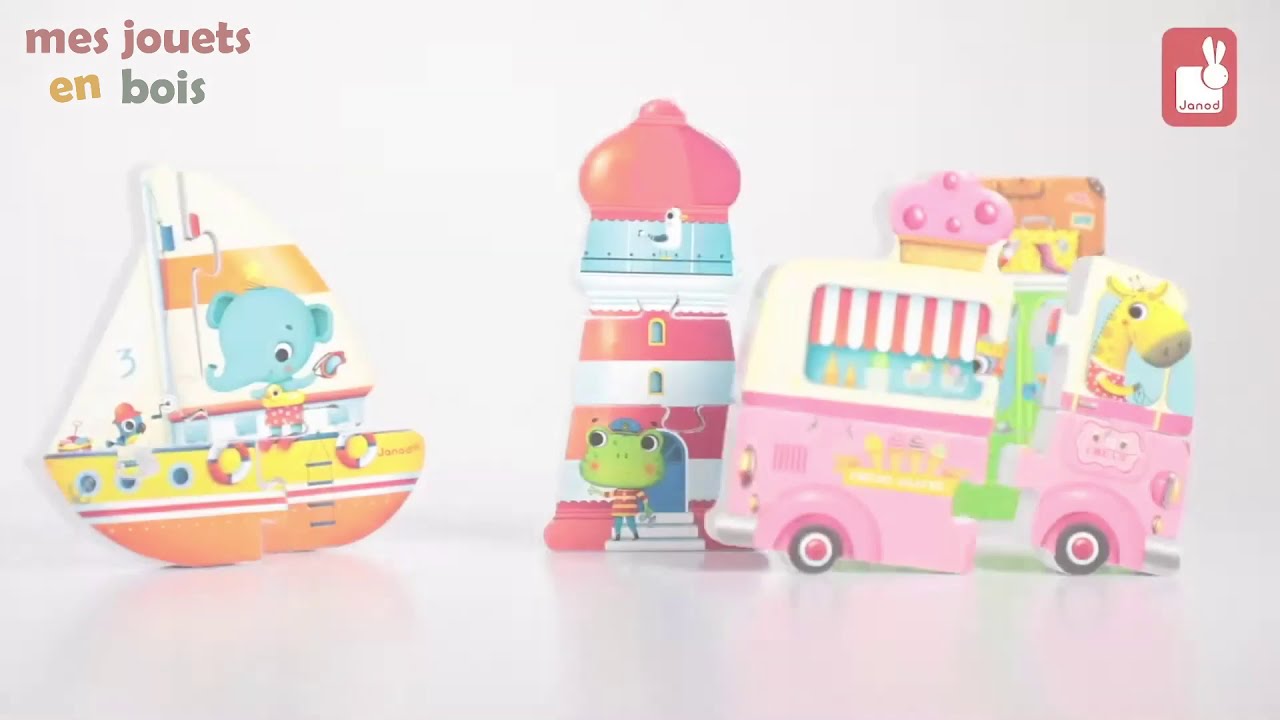 Coffret 4 puzzles en bois pour enfant - Vacances 3D