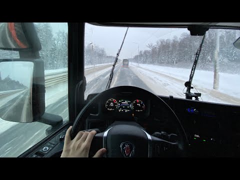 POV Driving - Scania R410. Winter traffic.