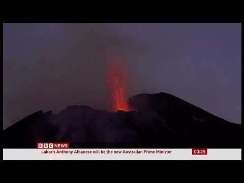 Mount Etna (volcano) puts on a sunset show (Italy) - BBC News - 22nd May 2022