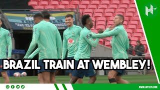 Vini Jr & Richarlison SQUARE UP in funny exchange as Brazil train at Wembley 🇧🇷