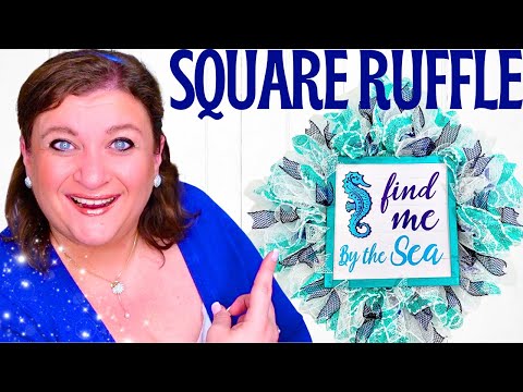 How to make SQUARE RUFFLE Deco Mesh Wreath Nautical Coastal DIY Tutorial