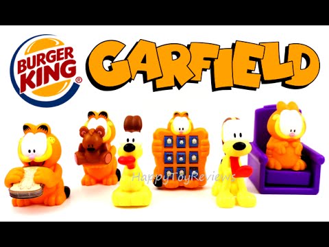 2013 GARFIELD BURGER KING SET OF 6 BK KING JR KIDS MEAL TOYS COLLECTION VIDEO REVIEW Video