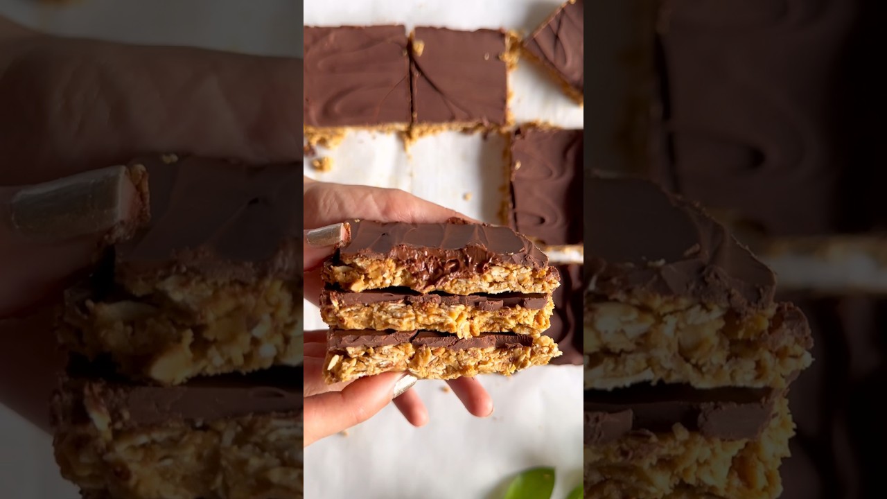 These no-bake peanut butter and chocolate oatmeal bars are so easy to make | recipe in description
