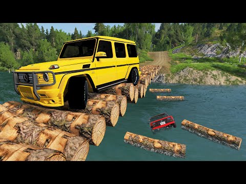 Cars vs High Speed Bumps on Log Bridge - Cars Vs Deep Water #5 - BeamNG.drive | BeamNG Drive CRASHES