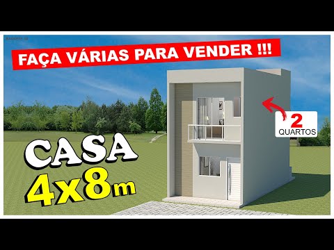 Projeto de Casa Pequena 4x8 metros - Casa popular com 2 quartos/Casa para alugar