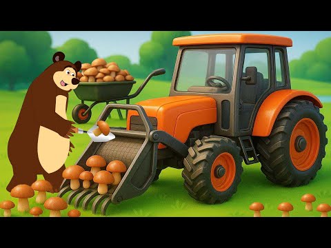 Harvesting Mushrooms with Bear and Tractor! 🐻🍄 | Farm Vehicles Animation