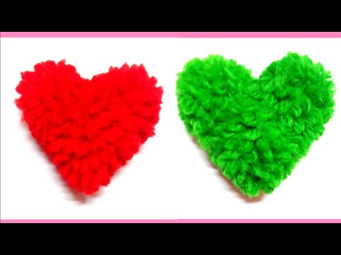 Super Easy Pom Pom Heart Making Idea with Fingers - Amazing Valentine's Day Crafts-  DIY Yarn Heart