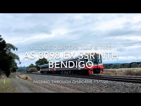 V/Line Sprinters 7002 & 7005 as 8098 ex SSR Nth Bendigo Passing Through Gisborne