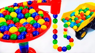 Marble Run Race ☆ HABA Slope & Retro Makita Truck, Excavator, Garbage Truck, Dump Truck, Ambulances