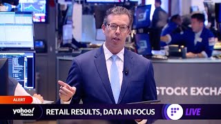 Stocks open lower on retail sales, oil holds steady after hitting 6-month low