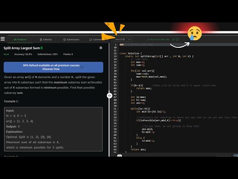 Split Array Largest Sum Geeksforgeeks Potd Solution Java Code Hard