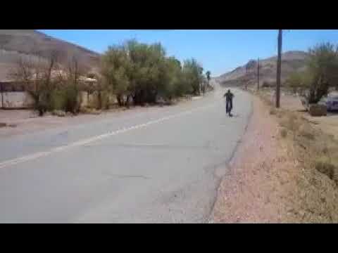 RAD power bike cruising through Shoshone/Tecopa. This bike was zooming along at 25mph. Having a throttle on a pedal bicycle has a learning curve! Have fun!