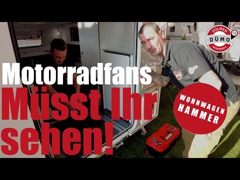 Hammer Wohnwagen für Motorradfreunde. Müsst ihr sehen! Mini 300 Racing Edition.