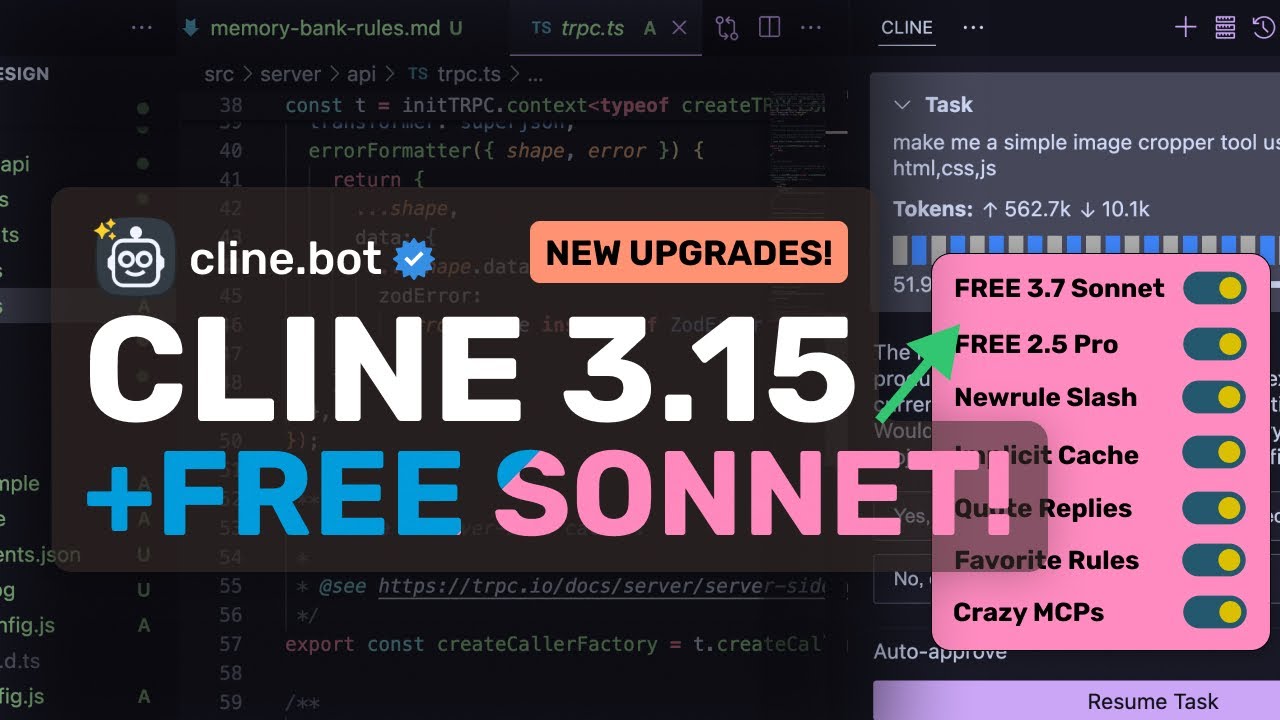 Cline (New Upgrades) + Free 3.7 Sonnet, 2.5 Pro: These NEW Upgrades make it AMAZING!
