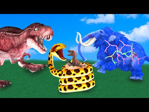 T-rex Attack Zombie Mammoth to save Dinosaurs Egg from Mammoth Elephant Vs Dinosaur Vs Anaconda