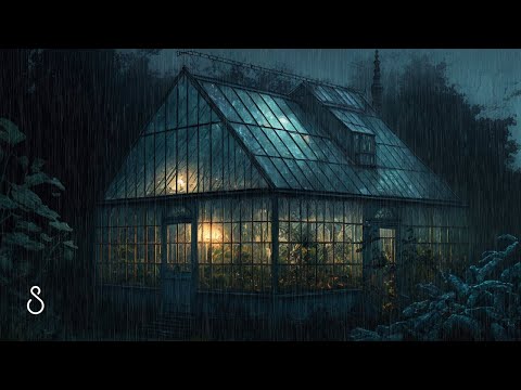 Experiencing A Storm Inside A Greenhouse⚡Rain & Thunder On A Glass House At Night | Black Screen