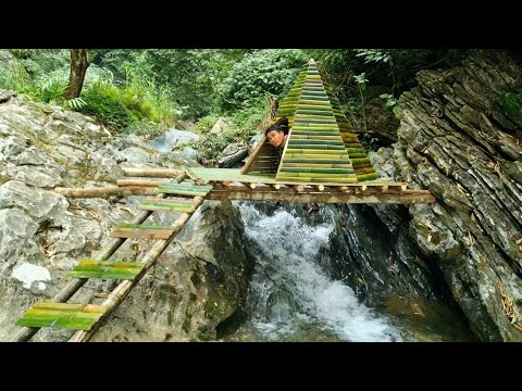 Build a bamboo hut on the river, a cool and comfortable shelter, survival 