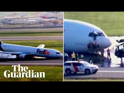 PIlot climbs from window after Boeing cargo plane crash lands at Istanbul airport