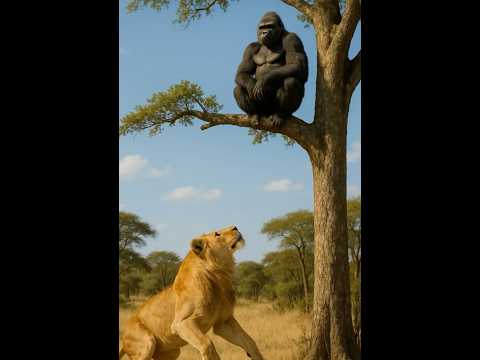 A lion hunts a Godzilla standing high above  #lion #animals #hunting