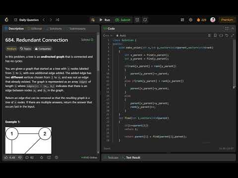 684. Redundant Connection | C++ | Simple and easy explanation | Leetcode daily question | DSA