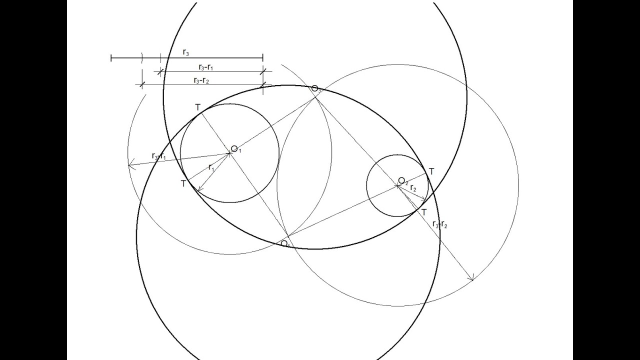 Circunferencia de radio conocido tangente interior a dos circunferencias dadas