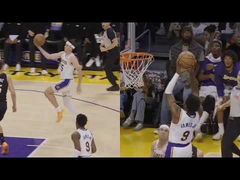 Austin Reaves lob to Bronny James for dunk has Lakers bench going crazy vs Heat 😂