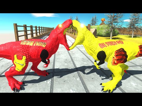 IRON MAN T REX MOUNTAIN DEATH FALL | 🦖Animal Revolt Battle Simulator🦕