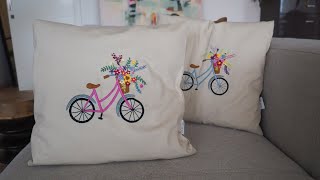 Fahrrad-Stickset mit Blumen – Sommerliches Kissen