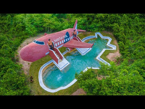 We Built The Most Beautiful Private Jet House Villa Around Swimming Pool, JungleSurvivalAirline