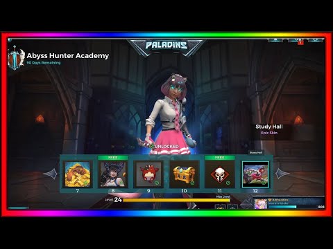 Paladins 5.1 Abyss Hunter Academy Event Pass 6 All Items, All Levels, Free and Paid Path