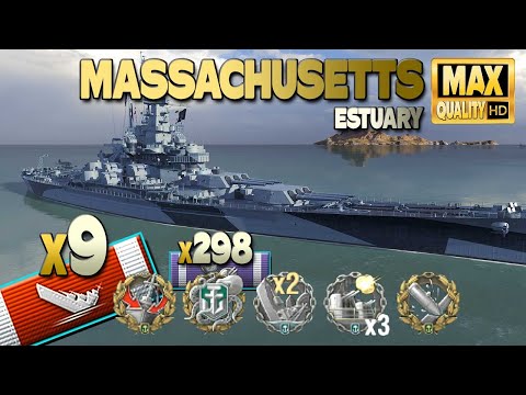 Battleship Massachusetts: 9 ships destroyed! World of Warships