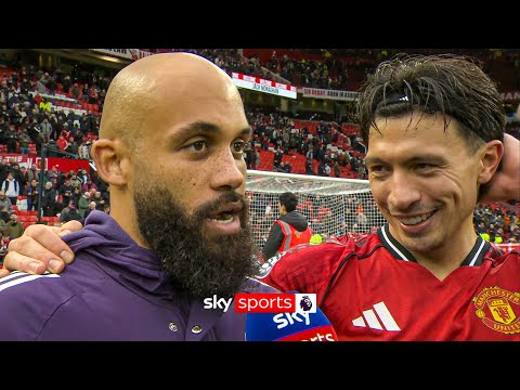 Bryan Mbeumo and Lisandro Martínez react to Man Utd win against Man City