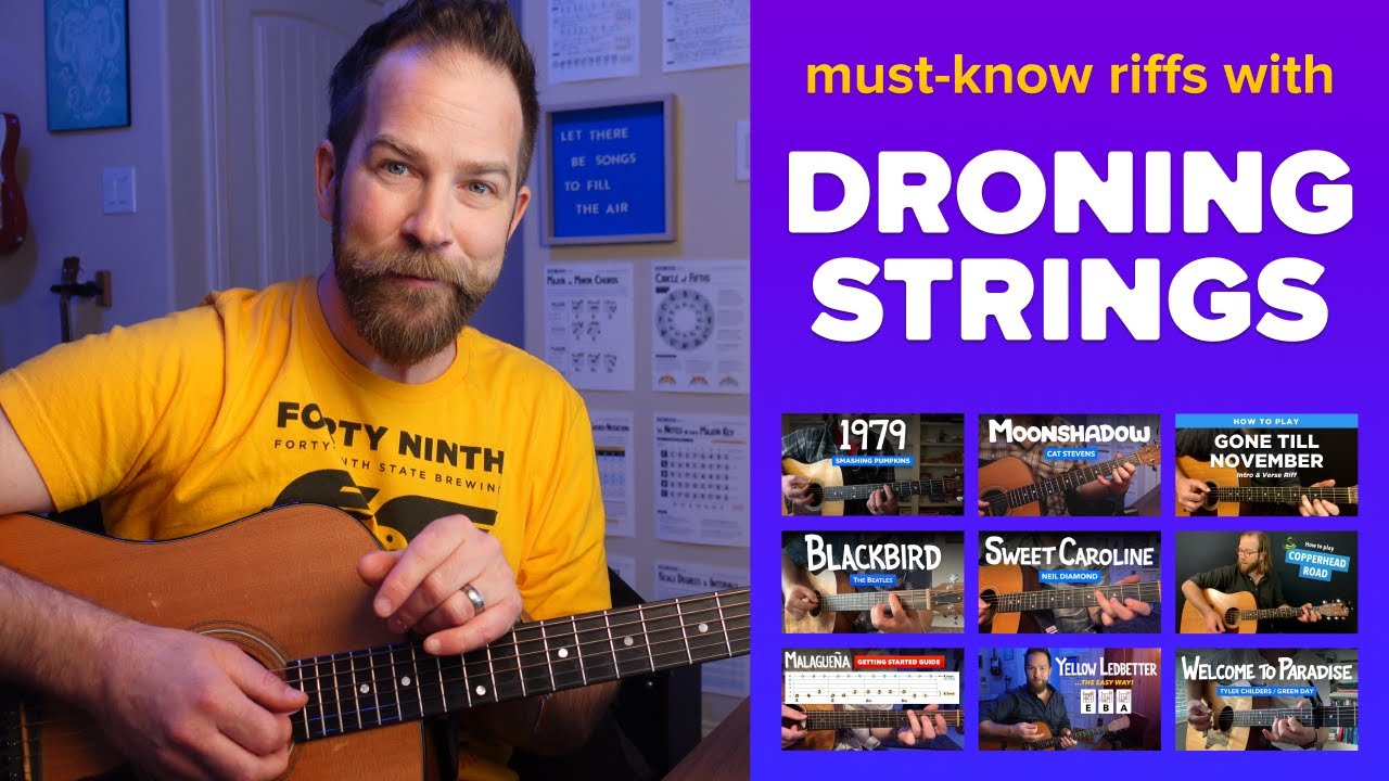 Video thumbnail for Must-Know Riffs using Droning Strings