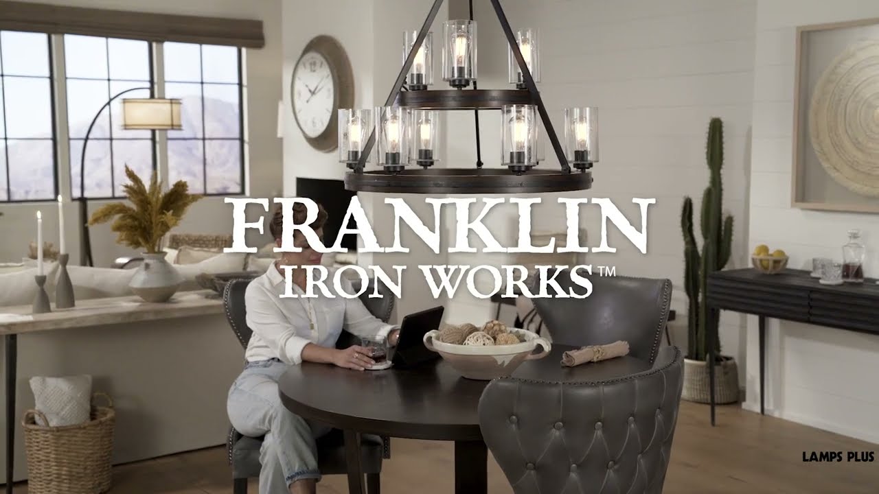 Video1 of Franklin Iron Gorham 32" Wagon Wheel 2-Tier 9-Light Ring Chandelier