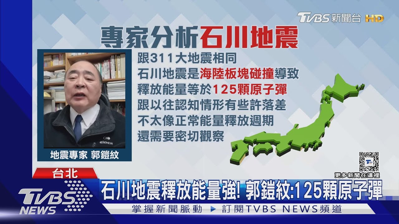 石川地震釋放能量強!郭鎧紋:125顆原子彈