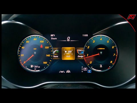 Part of a video titled 2021 GLC300 Heads Up Display | Mercedes Benz How to - YouTube