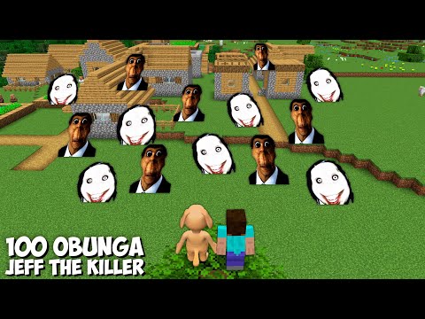 100 JEFF THE KILLER and 100 OBUNGA NEXTBOTS ARE CHASING US in Minecraft - Gameplay - Coffin Meme