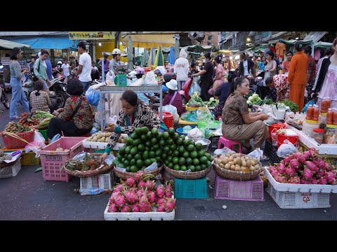 Orussey Street Market in Evening - Plenty Fresh Fruit, Vegetable, Seafood & More in Town Market